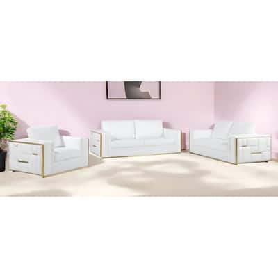 HomeRoots White Top Grain Leather Five Person Seating Set