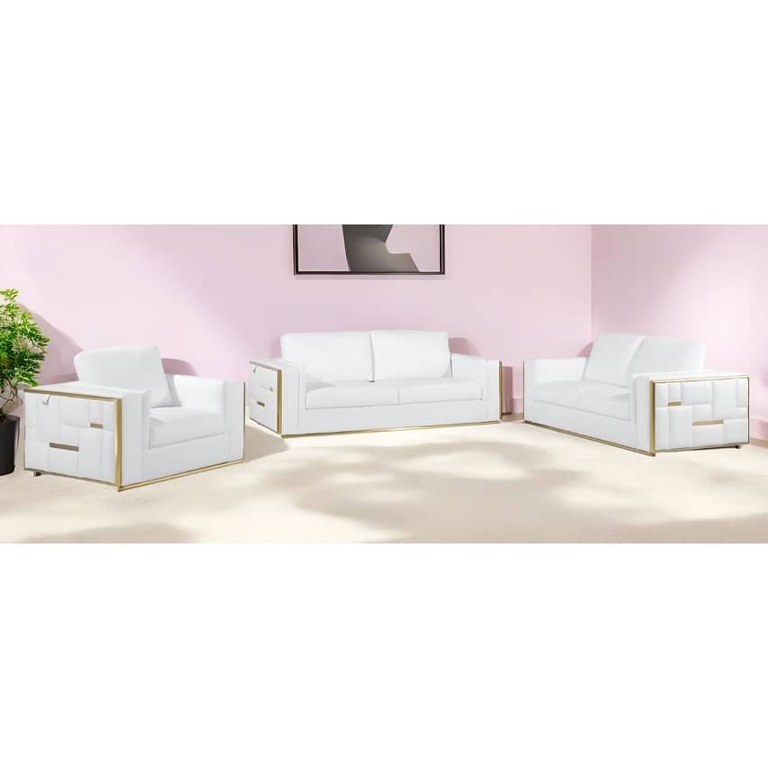 HomeRoots White Top Grain Leather Five Person Seating Set