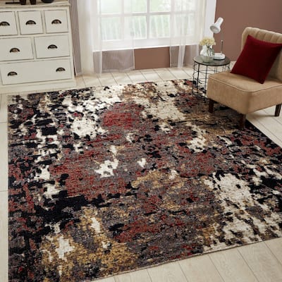 Porch & Den Polo Ebony/ Red Abstract Indoor/Outdoor Area Rug