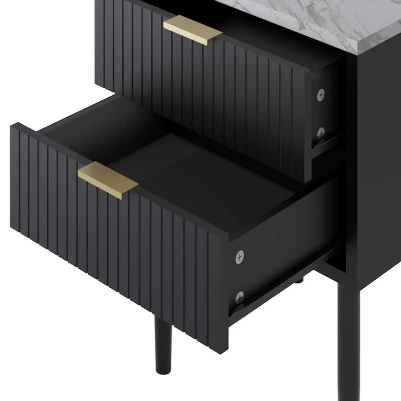 Nightstands Set of 2 with Gold Handles Imitation Marble Top Accent End Table Side Table for Bedroom Living Room