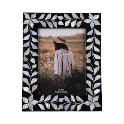 Sagebrook Home Mother Of Pearl Inlay Vine Photo Frame, Black, Rectangle