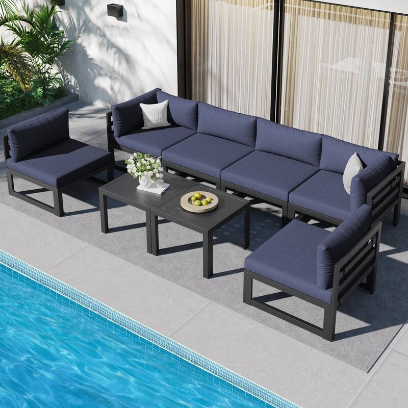 FINCATI Aluminum Outdoor Patio Furniture Conversation Sectional Sofa Set - 8Pieces-A/Sectional - Blue