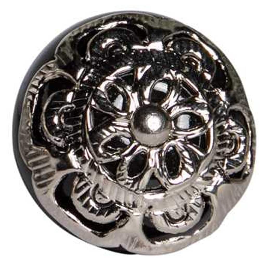 HomeRoots Set of Twelve Black And Silver Ceramic Filigree Floral Drawer Pull Knobs - 1.50 in. x 1.50 in. x 1.50 in.
