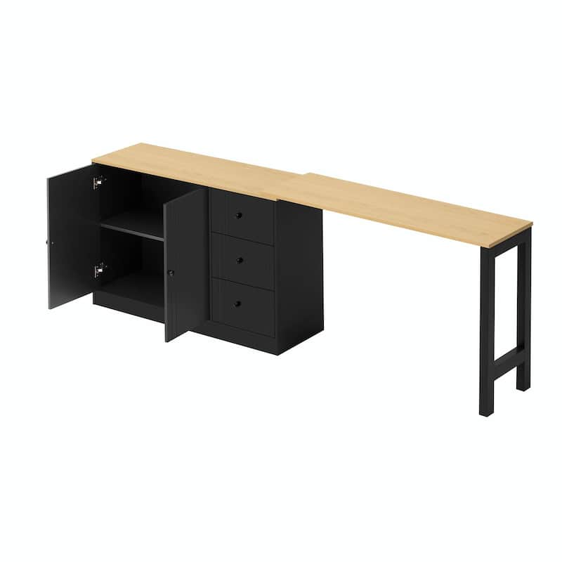 89.7'' Wooden Sideboard with Extendable Table - Multifunctional Storage Cabinet with 2 Doors and 3 Drawers