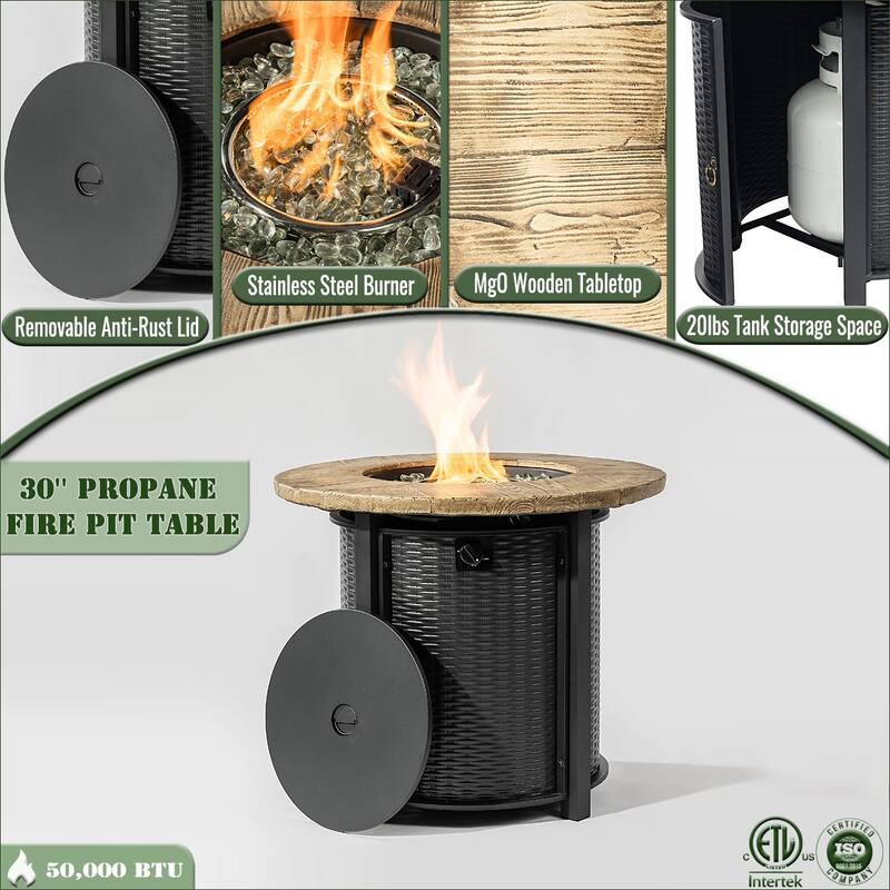 30" Propane Gas Fire Pit Round Steel Table with 50000 BTU