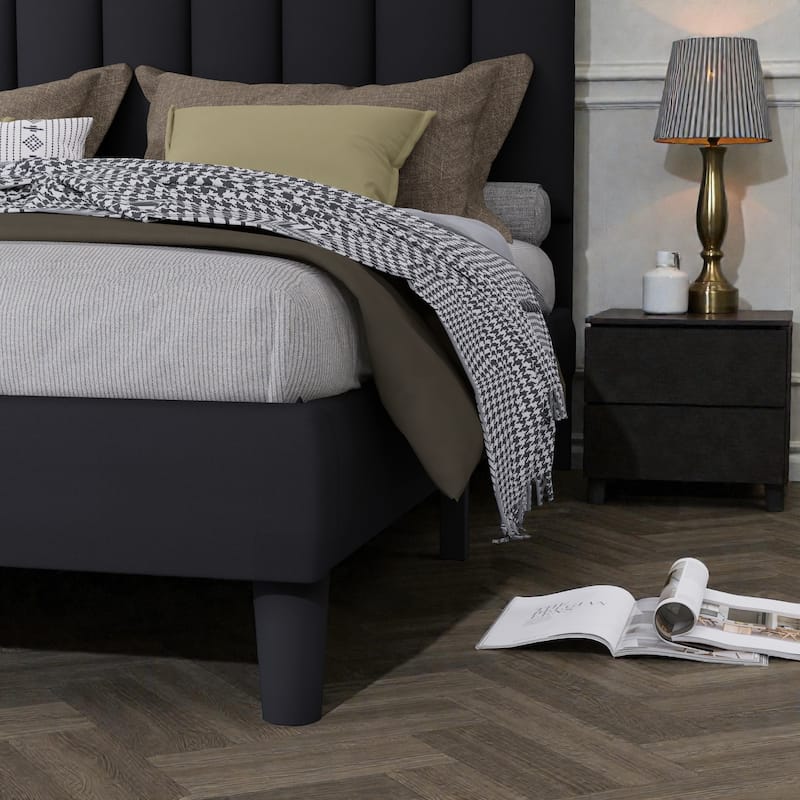 Upholstered Platform Bed Frame with Adjustable Headboard, Velvet Upholstered, No Noise, 800 lbs Capacity, 12 Inch Clearance