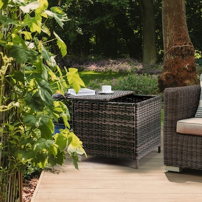 Outdoor 20.8 in. Wicker Storage Side Table
