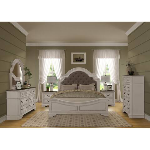 Roundhill Furniture Laval Antique 6-Piece White and Oak Wood Bedroom Set