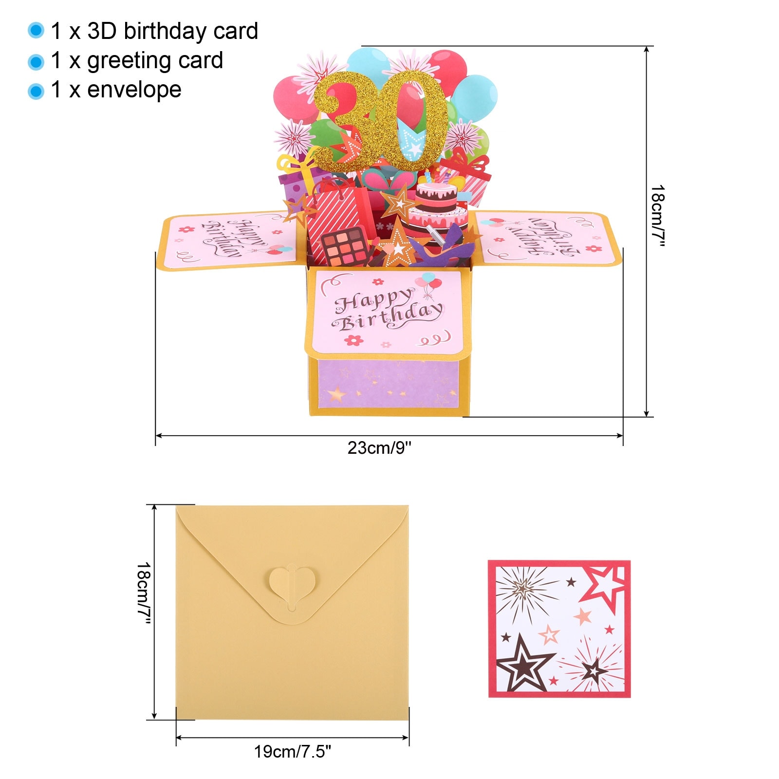 Birthday Card Pop-Out Birthday Card Gift Card Funny Happy Birthday Sweet with Greeting Card Envelope Women Friend - Gold Foil