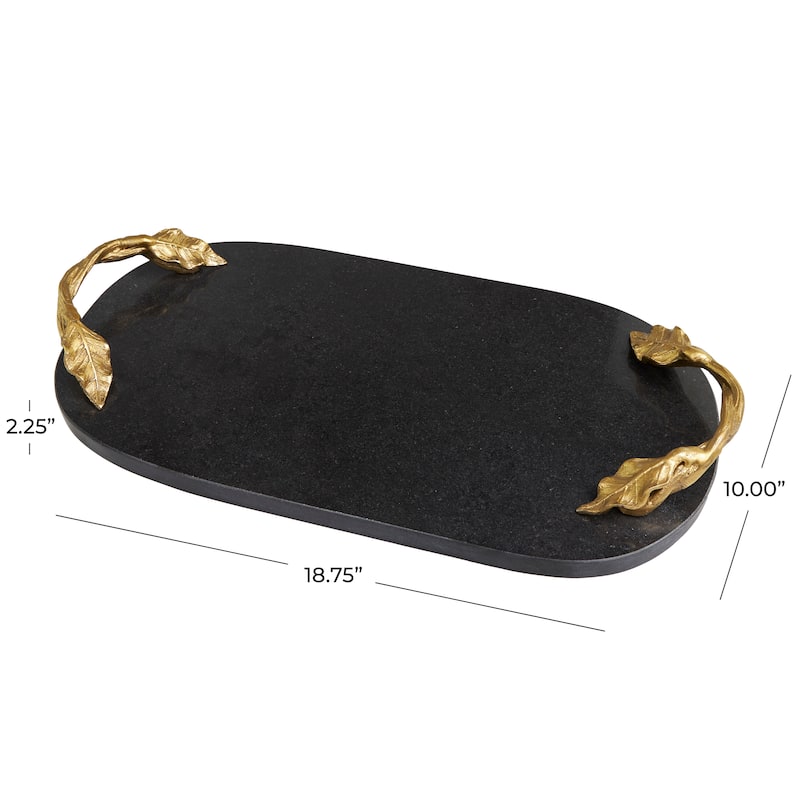 Black Marble Oval or Rectangle Tray with Gold Leaf Handles