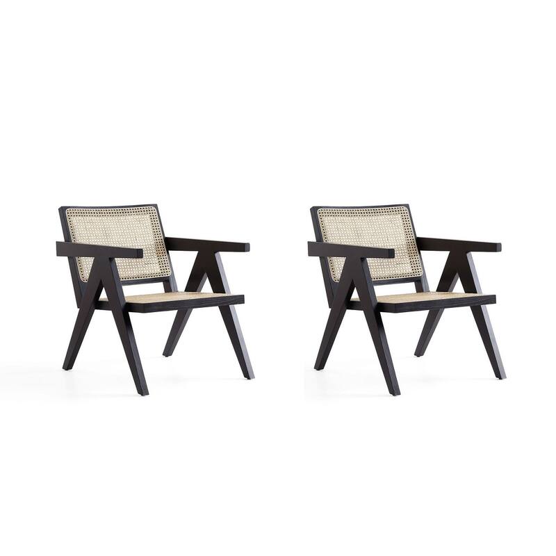 Manhattan Comfort Hamlet Accent Chair in Black and Natural Cane - Black and Natural Cane - Set of 2