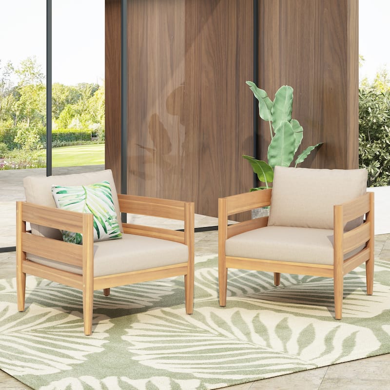 Christopher Knight Home - Alexandra Curved Acacia Wood Outdoor Club Chair - 2 Piece - Light Teak+Beige Cushion