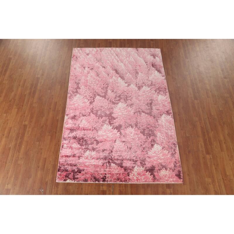 All-Over Pink Abstract Modern Area Rug Handmade Wool Carpet - 5'11" x 8'11"