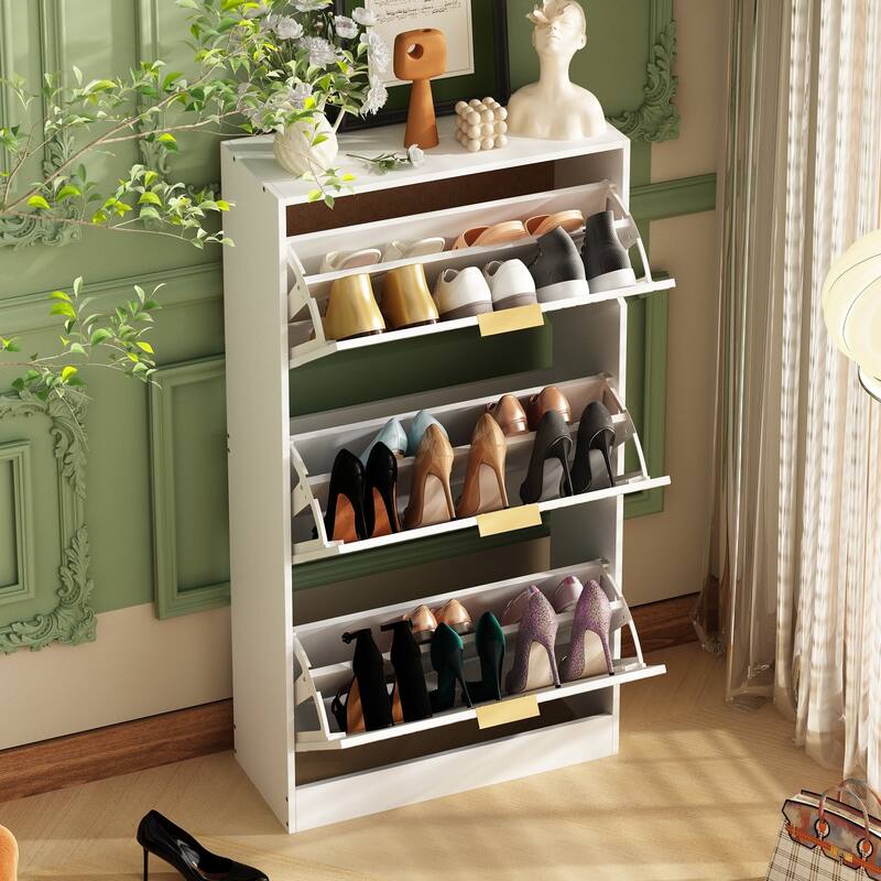 Timechee Mirrored Flip Drawer Shoe Cabinet Storage Cabinet Organizer