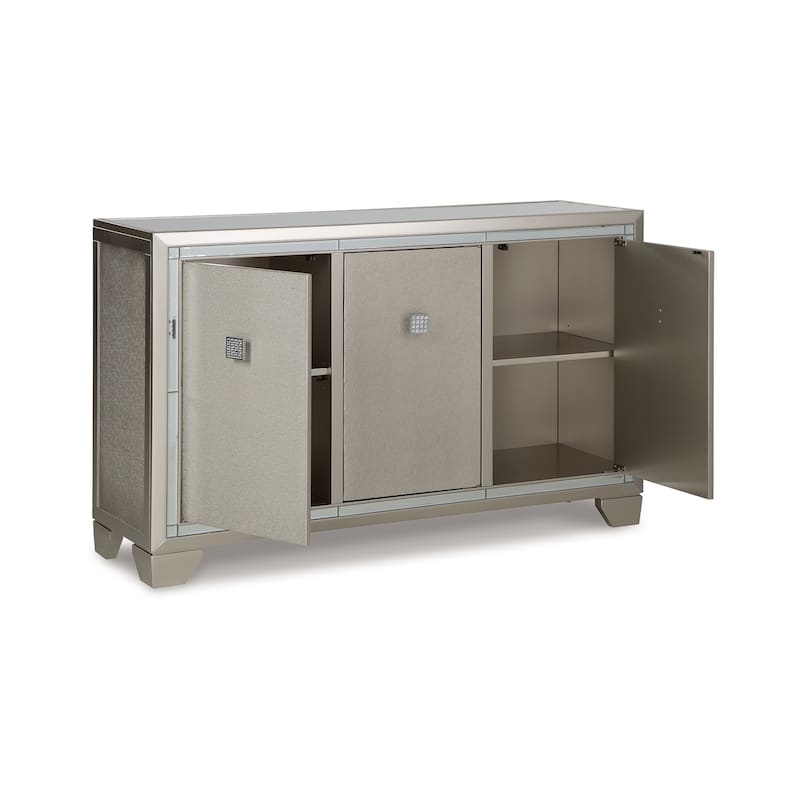Sideboard Cabinet, Mirrored Top, 54 Inch, Adjustable Shelves, Silver