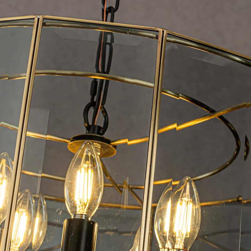 CraftHome 5-Light 20'' Modern Smoked Glass Drum Brass Chandelier For Dining Room Living Room - W20''