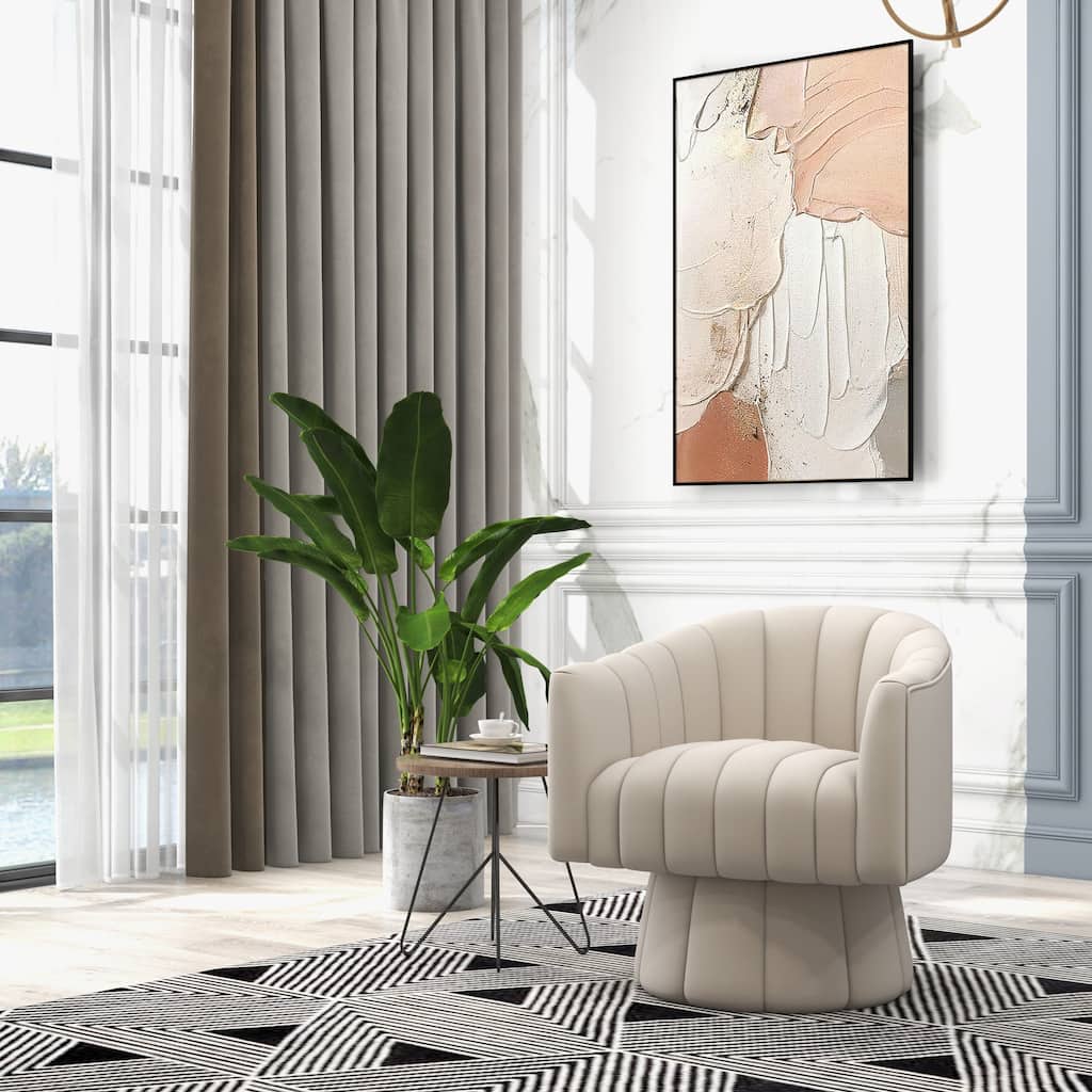 SEYNAR Modern Glam Velvet Upholstered Round Swivel Accent Arm Barrel Chair for Living Room