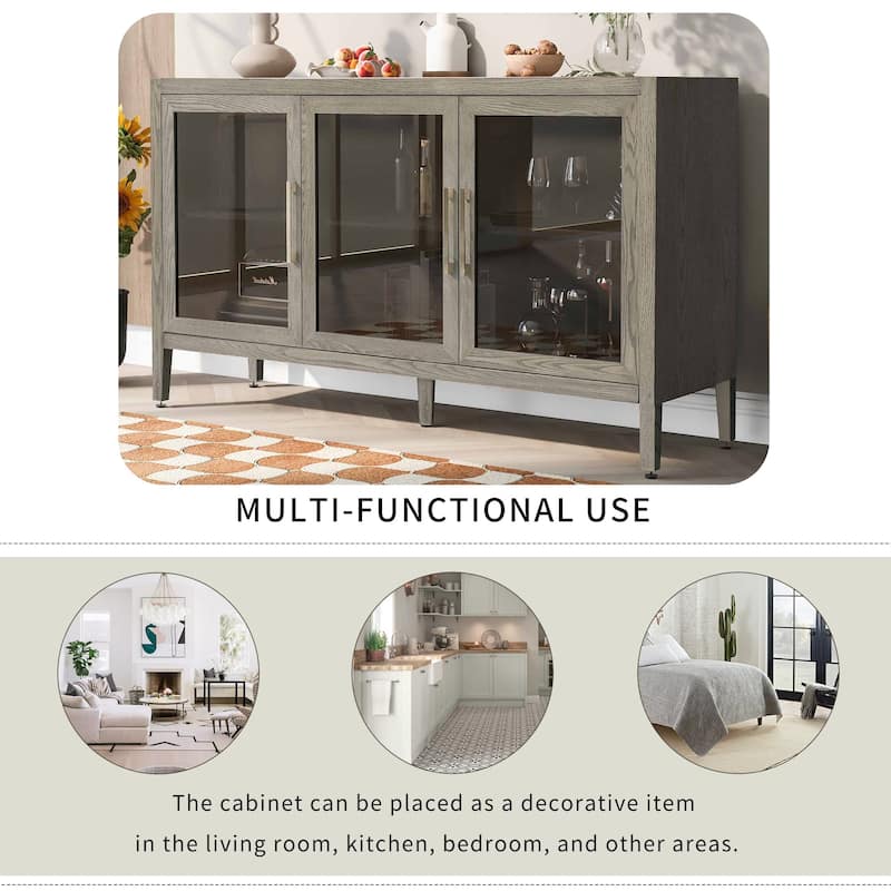 34" Tall MDF 3-door Accent Cabinet with Adjustable Shelf