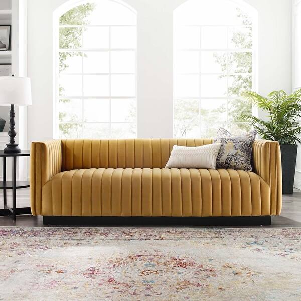 Silver Orchid Rosar Channel Tufted Velvet Sofa Overstock 30681274