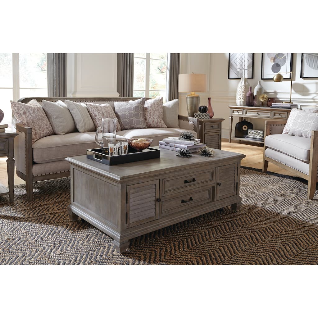 Magnussen Home Lancaster Dovetail Grey Lift Top Storage Cocktail Table with Casters - 50''W x 28''D x 18.5''H