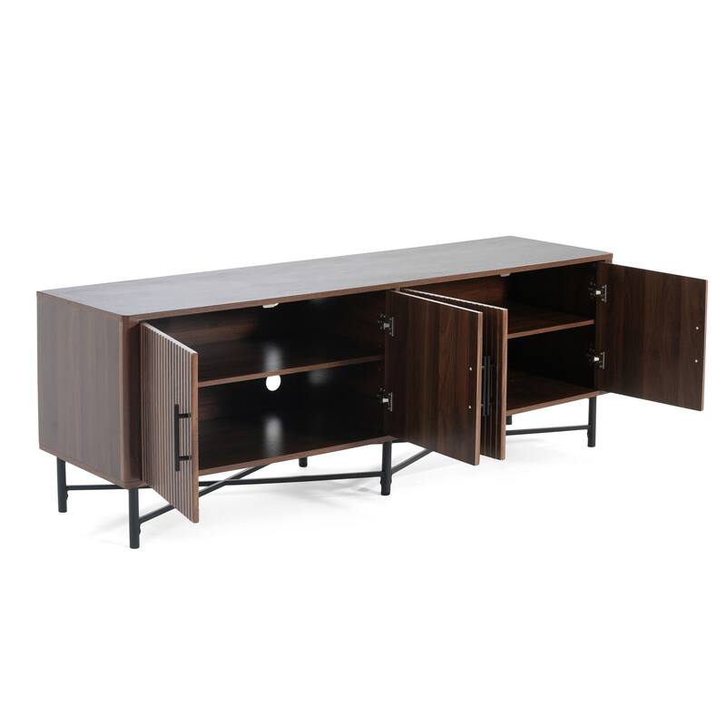 Functional 4-Door TV Cabinet - 2 Storage Spaces, Adjustable Shelves, Ideal for Living Room Organization, Chestnut