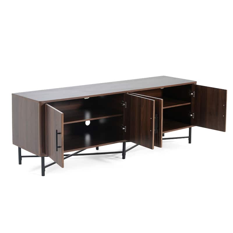Wood TV Stand with 4 Doors, Media Console with 2 Adjustable Shelves, Large Capacity Entertainment Center