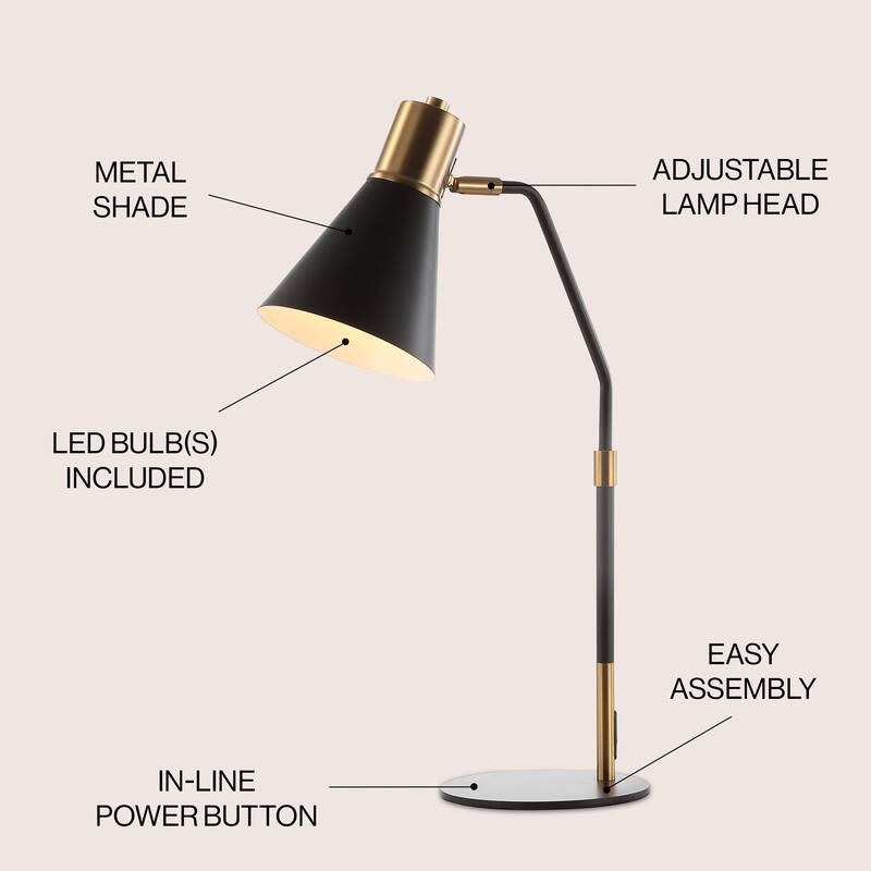 Gallery 22.5" Metal LED Task Lamp, Black/Brass Gold by JONATHAN Y