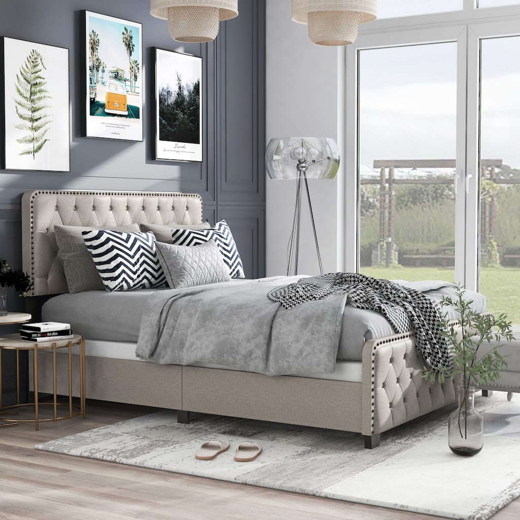 Furniture of America Tilly Button Tufted Fabric Upholstered Bed