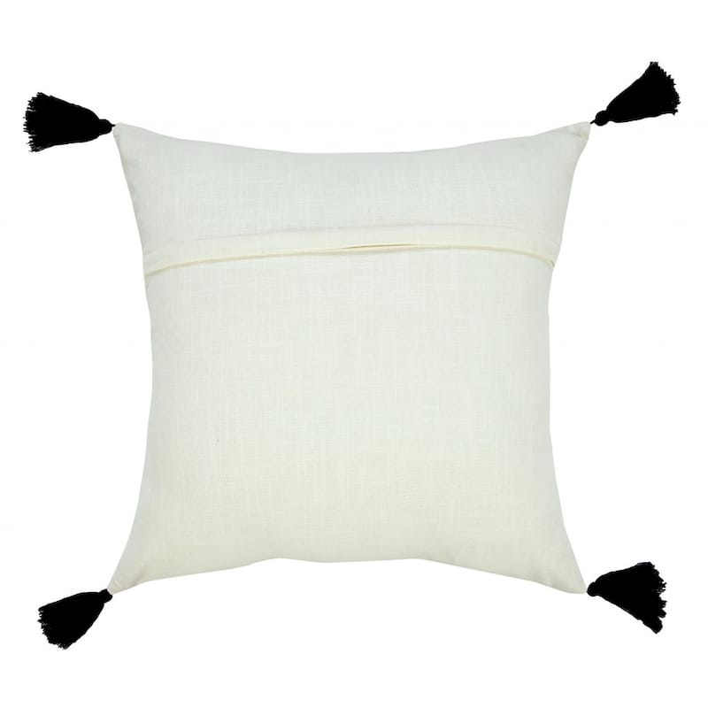 HomeRoots 20" X 20" Off-White And Black 100% Cotton Geometric Zippered Pillow