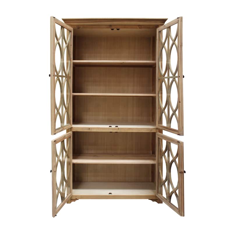 HomeRoots 47" Natural Solid Wood Carved Geometric Accent Cabinet With Four Doors