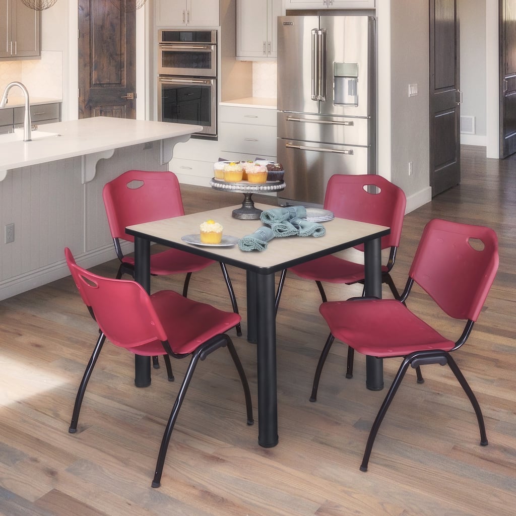 30" Square Breakroom Table- Maple/ Black & 4 'M' Stack Chairs- Burgundy - 30