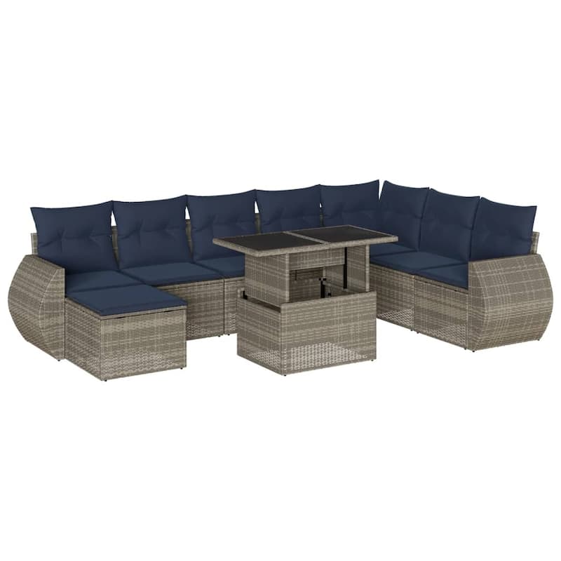 vidaXL Patio Sofa Set with Cushions and Table Outdoor 9 Piece Poly Rattan - 24.4 x 24.4 x 27.2