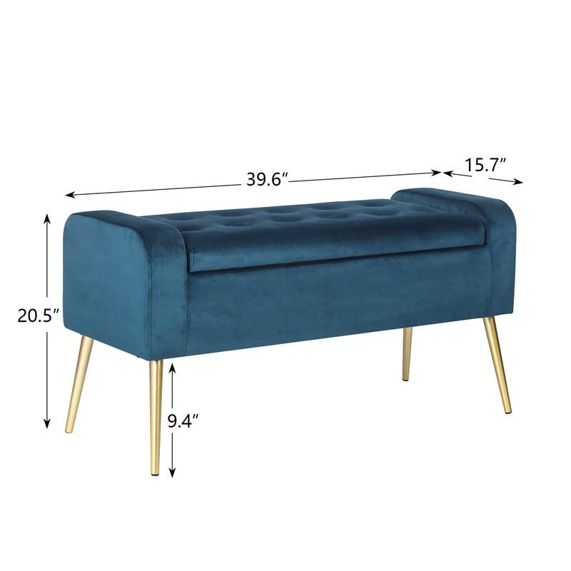 Adeco Upholstered Storage Ottoman Entryway Bench with Metal Legs
