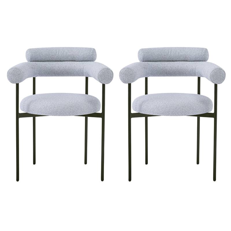 Grey Set of 2 Upholstered Armchair Dining Chairs Barrel Chair