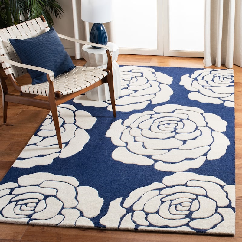 SAFAVIEH Handmade Cambridge Vince Modern Wool Rug - 3' x 5' - Navy/Ivory