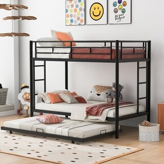 Robust Twin over Twin Bunk Bed with Trundle, Durable Metal Frame ...