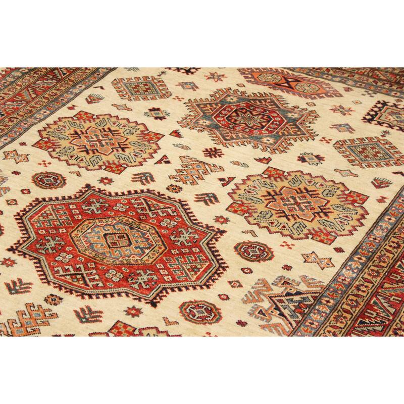 Caucasian Super Kazak Lilith Beige/Rust Hand Knotted Wool Rug - 5'6'' x 8'0''