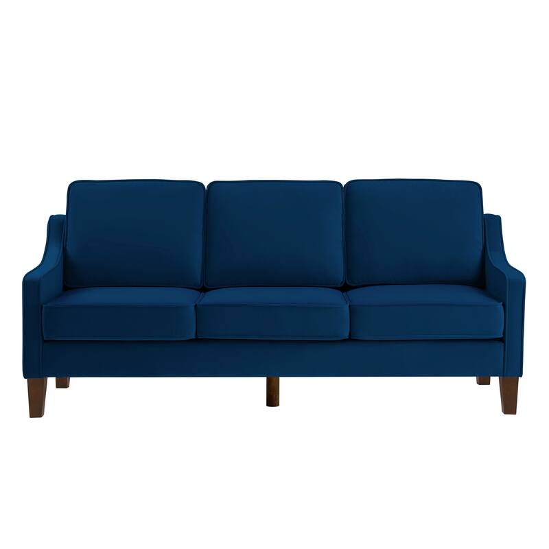 Modern 74" Velvet 3-seater Upholstered Sofa with Scooped Armrest and Removable Cushions for Living Room