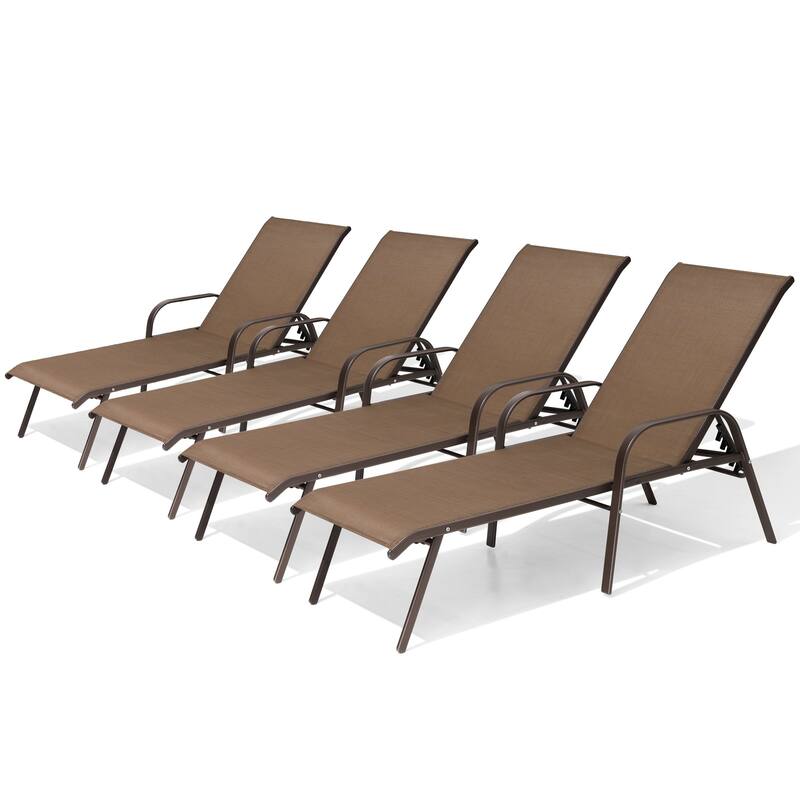 Set of 4 Lounge Chairs Outdoor Chaise Lounge with Arms and Adjustable Back