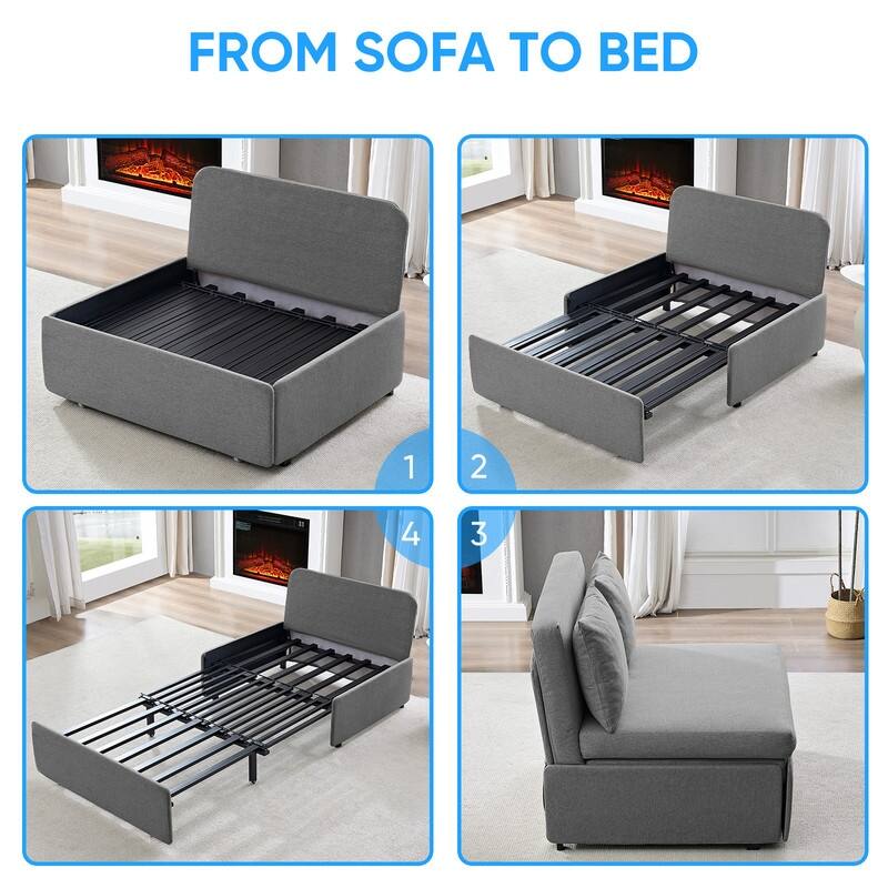 Mixoy Full/Queen Size Sofa Bed,2 in 1 Convertible Linen 1-Seater/Loveseat Sleeper Sofa Couch with Cushions