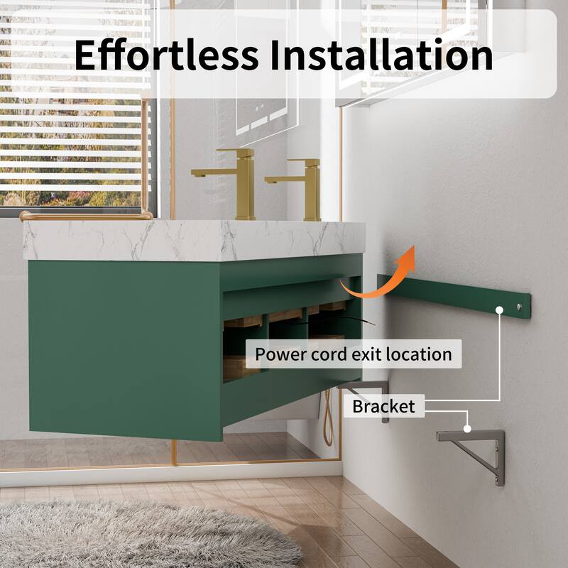 60" Wall-Mount Double Vanity with LED Light. - 60 inch