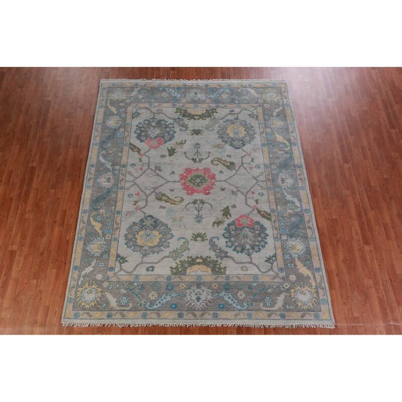 Hand Knotted Oriental 100% Wool Carpet Transitional All-Over Greys & Charcoal Oushak Area Rug - 10' 0'' X 8' 1''