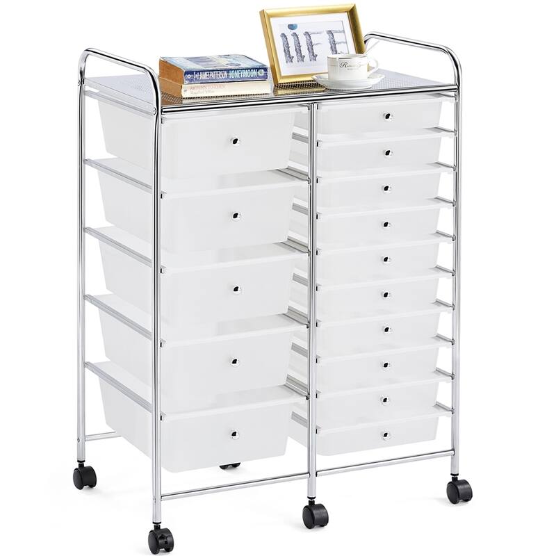 Yaheetech 15-Drawer Metal Frame Rolling Storage Cart Bin Organizer