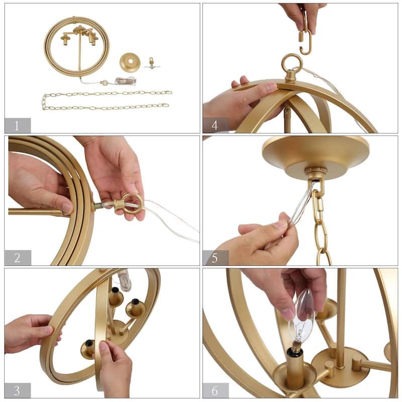 Rella Modern Metal Globe Cage Drum Chandelier Adjustable Farmhouse Kitchen Pendant Light