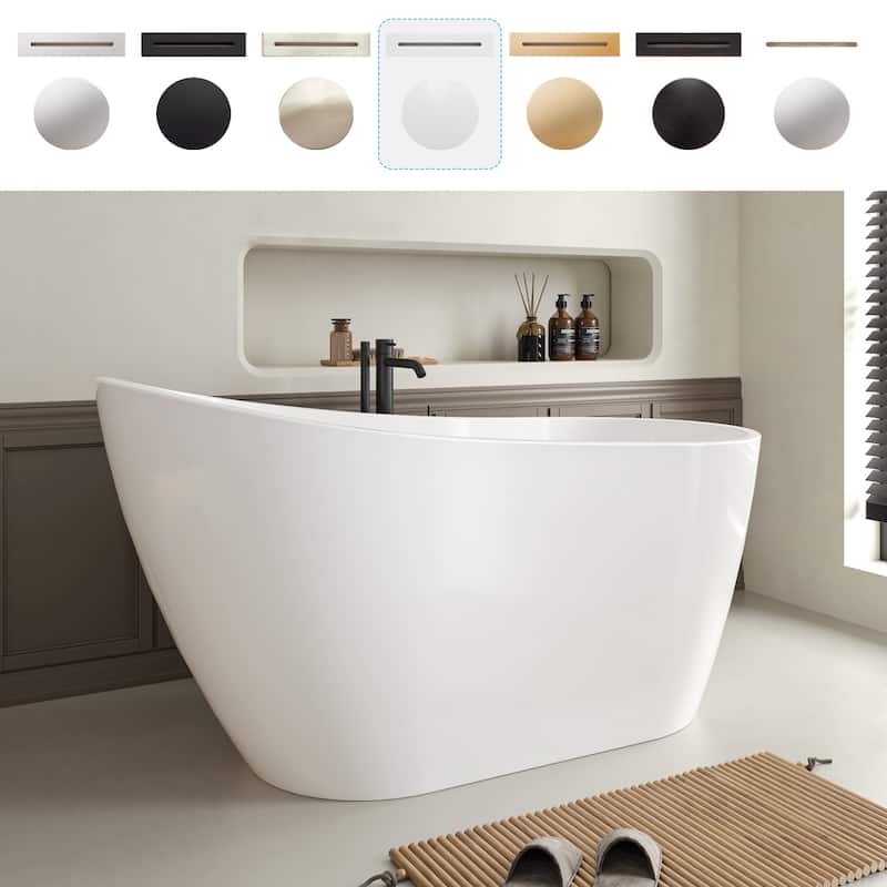 Vanity Art 55" X 28" White Acrylic Freestanding Bathtub