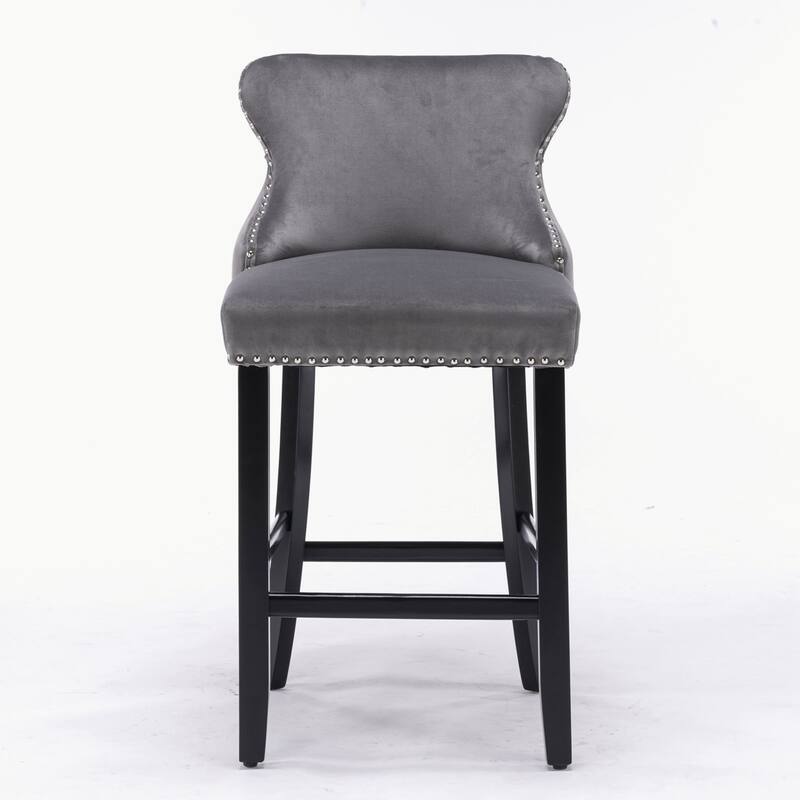 Velvet Upholstered Wing-Back Barstools Set of 4