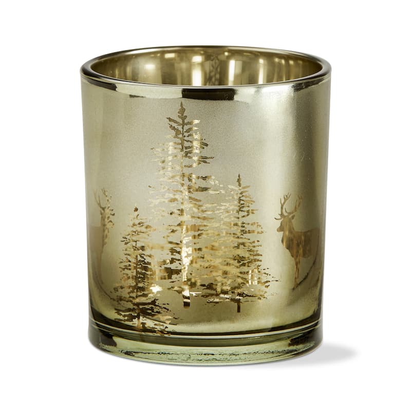 Wilde Pine Tree Green Mercury Glass Tealight Candle Holder, 3.15 x 3.15 x 3.15