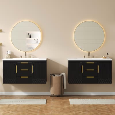 72'' Wall Mounted Bathroom Vanity, Floating Bathroom Storage Cabinet With 2 Drawers, Solid Wood Bathroom Cabinet