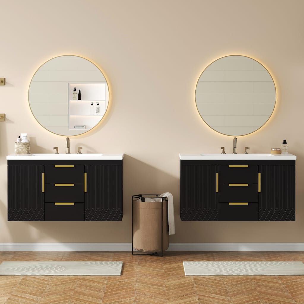 GDFStudio - Danford Modern Floating Double Bathroom Vanity Set with Resin Sink & Soft-Closing Doors - 72'W
