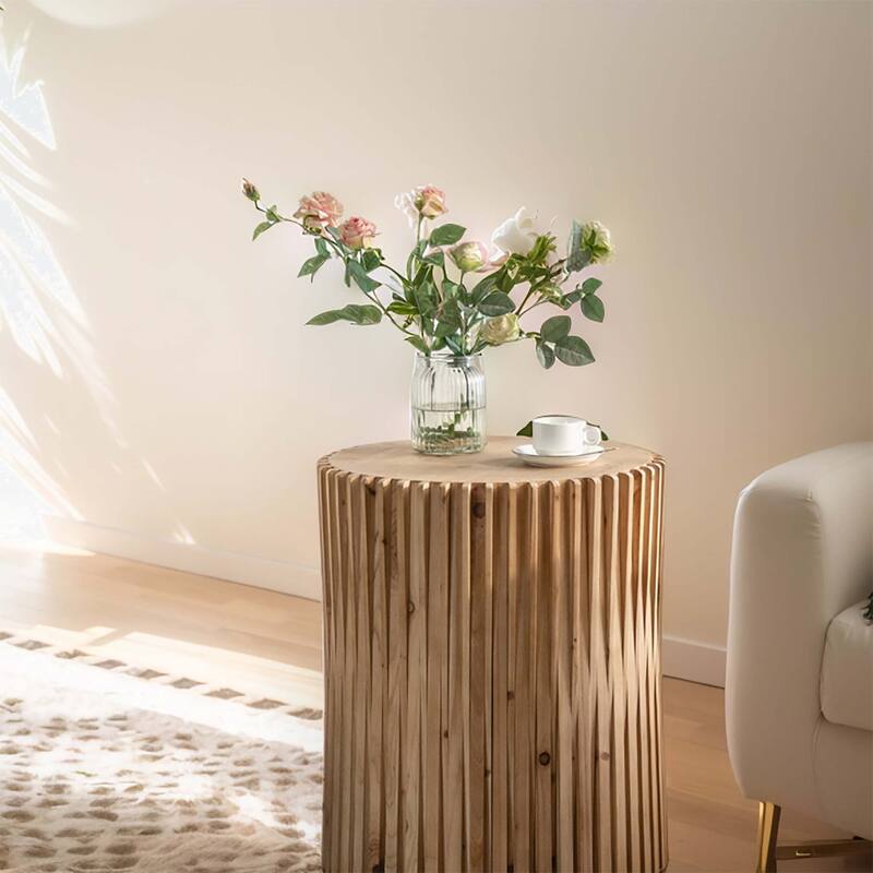 Retro Fashion Style Cylindrical Coffee Table - Natural-20.47"(L)*20.47"(W)*24.02"(H)